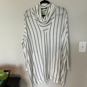 FreePeople | Soft White and Grey Striped Cowl Neck Light Sweater | L